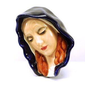 Vintage Madonna Bust Plaque Wall Mask Wien Keramos Austria Porcelain 10.5"